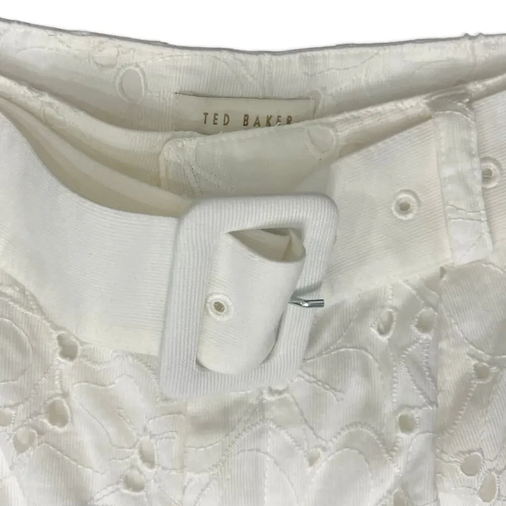 Ted Baker White Suzet Tailored Belted High Waist Eyelet Shorts Size 6 NEW no Tag - Picture 4 of 10